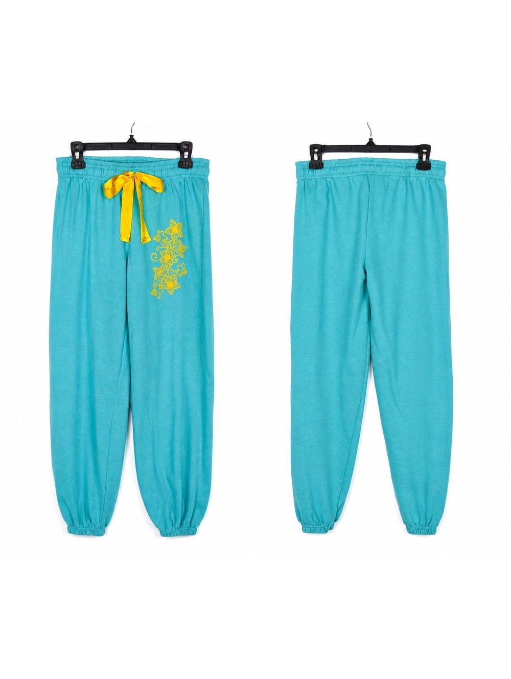 Nina Capri Turquoise Floral Jogger Sweatpants Yellow Ribbon Y2K Size S